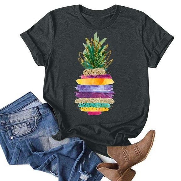 Teissuly Summer Beach Printed T-shirt With Round Neck And Short Sleeved Top