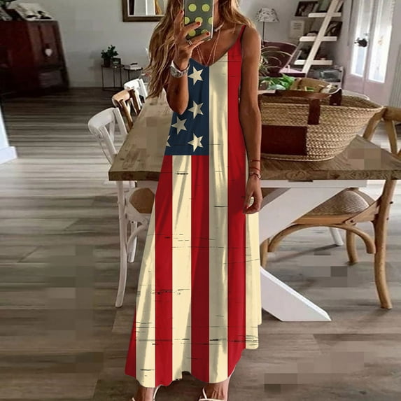 Teissuly Summer Dresses For Women Print Sleeveless Round Neck Dress Casual Dresses