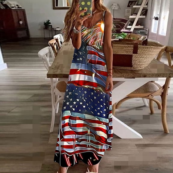 Teissuly Summer Dresses For Women Print Sleeveless Round Neck Dress Casual Dresses