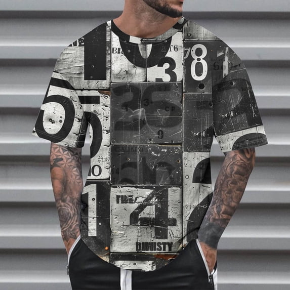 Teissuly Summer Fashion Casual Men's Round Neck Printed T-shirt Top