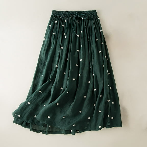 Teissuly Summer Women Fashion Printed Wave Pointt Bandage Large Skirt Short Skirt