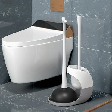 Teissuly Toilet Plunger And Brush Bowl Brush And Heavy Duty Toilet Plunger Set With Stand 2-in-1 Bathroom Cleaning Combo With Modern Stand