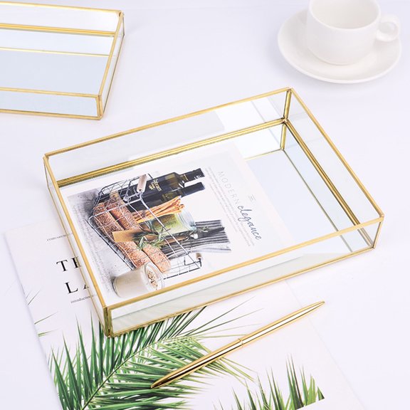 Teissuly Tray Mirror Gold Mirror Tray Perfume Makeup Dressing Table