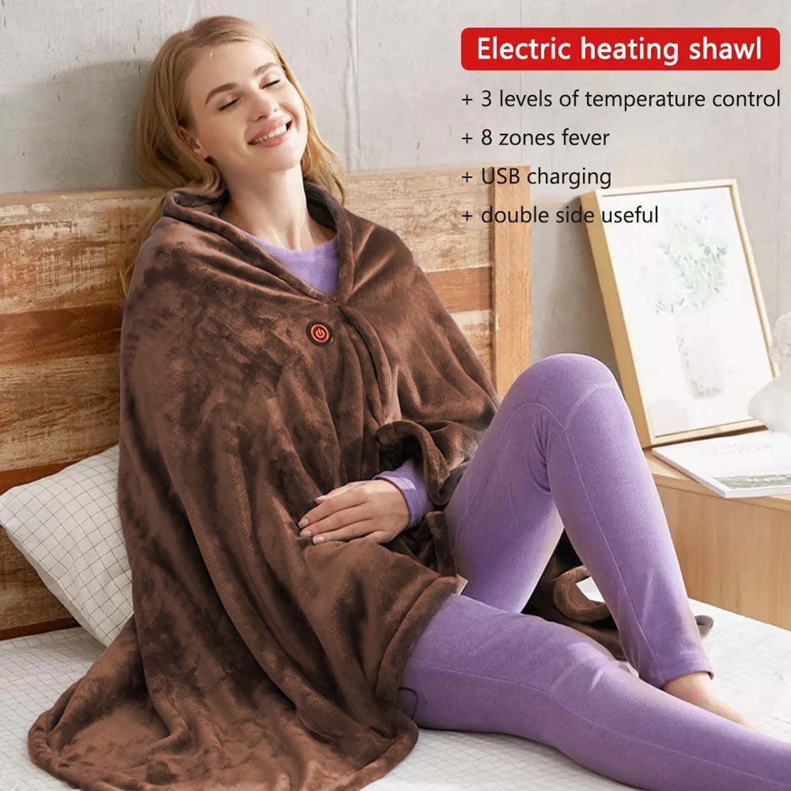 Teissuly USB Heated Blanket,Portable Cordless Wearable Heated Shawl Throw Blanket for Home