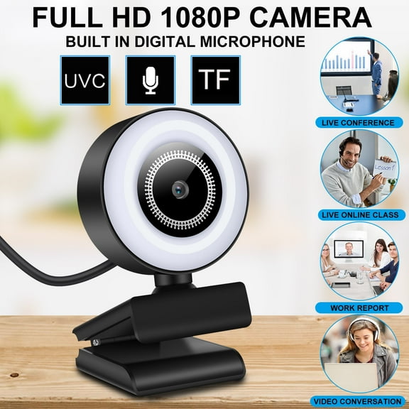 Teissuly Webcam With LED Light 1080P HD Web Camera Auto Focus 4MP Microphone