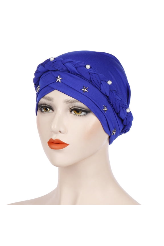 Women Beading Braid India Hat Muslim Ruffle Chemo Beanie Turban Wrap Cap