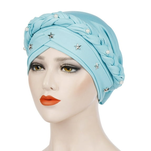 Teissuly Women Beading Braid India Hat Muslim Ruffle Chemo Beanie Turban Wrap Cap