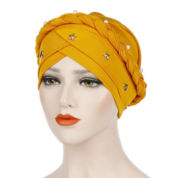 Teissuly Women Beading Braid India Hat Muslim Ruffle Chemo Beanie Turban Wrap Cap