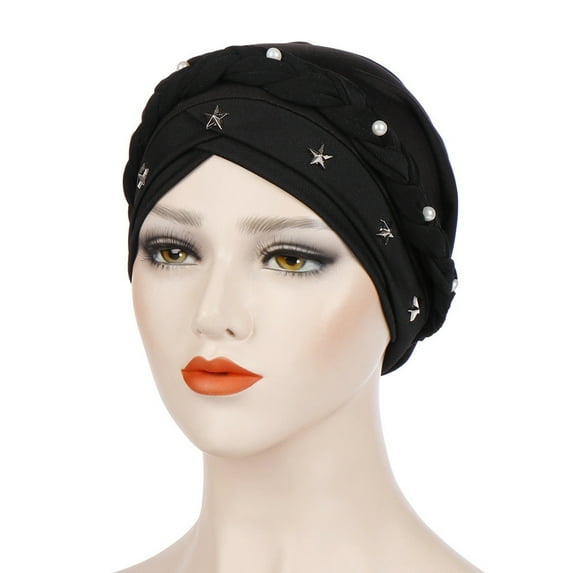 Teissuly Women Beading Braid India Hat Muslim Ruffle Chemo Beanie Turban Wrap Cap