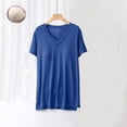 thumbnail image 1 of Teissuly Women Blouse Plain Casual Fashion V-Neck Regular Short Sleeve Pajama Tops, 1 of 4