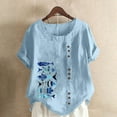 thumbnail image 1 of Teissuly Women Casual Cotton And Linen Top Ocean Fish Printed Short Sleeve Button Tunic T-shirt Blouse Tops, 1 of 4