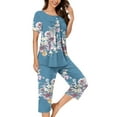 thumbnail image 1 of Teissuly Women Casual Round Neck Short Sleeve Blouse Fashion Pants Pajamas Suit, 1 of 5