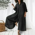 thumbnail image 1 of Teissuly Women Casual Solid Turn-down Collar Cotton Linen Romper Long Playsuit Zipper Jumpsuit, 1 of 6