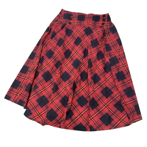Teissuly Women Fashion Casual Plaid SkirtWith Pockets Vintage High Waist Pleated Skirt