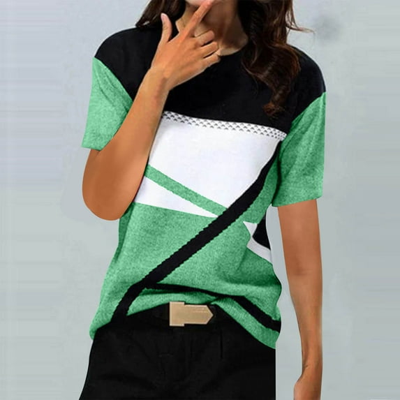 Teissuly Women Fashion Casual Printed Short Sleeve Round-Neck Pullover Blouse T-shirt Tops