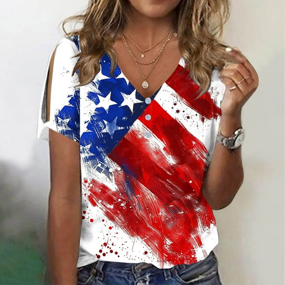 Teissuly Women Fashion Casual Shirts Short Sleeve Loose Tee Tops V Neck Blouse