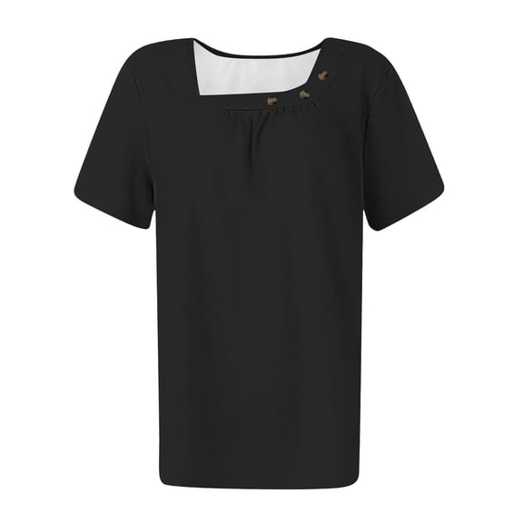 Teissuly Women Fashion Summer Casual Solid Round Neck Short Sleeves Tshirt Blouse