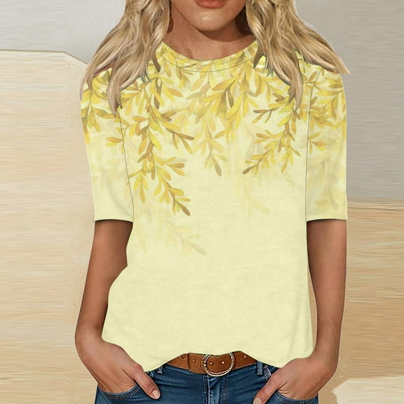 Teissuly Women Half Sleeves Casual Shirts Pullover Loose Tunic Tops Print Blouse