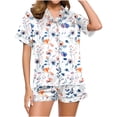thumbnail image 1 of Teissuly Women Home Fashion Casual Spring And Summer Retro Print Tops And Pants Short-sleeved Shorts Pajama Set With Pockets, 1 of 7