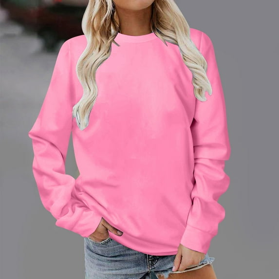Teissuly Women Long Sleeves Casual Shirts Color Round Neck Sweatshirt Crewneck Pullover Tunic Tops