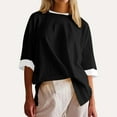 thumbnail image 1 of Teissuly Women Oversized Color Block Short Sleeve T Shirt Crewneck Patchwork Split Hem Shirt Casual Loose Summer Tee Top, 1 of 9