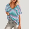 thumbnail image 1 of Teissuly Women Oversized T-Shirt Striped Short Sleeve V Neck Tee Shirt Casual Loose Drop Shoulder Summer Going Out Top, 1 of 9