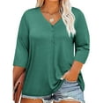 thumbnail image 1 of Teissuly Women Plus Size Tops V Neck 3/4 Sleeve Casual Tshirts Loose Basic Tunic Tees, 1 of 9