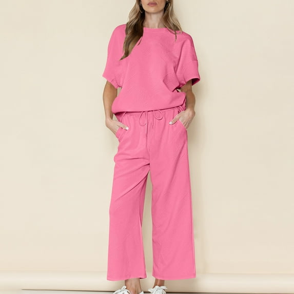 Teissuly Women'S Loose Solid Color Leisure Set Texture Drawstring Sports Set