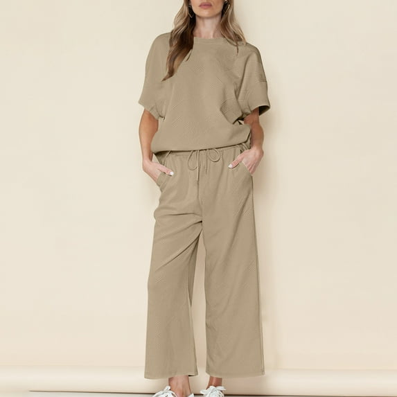 Teissuly Women'S Loose Solid Color Leisure Set Texture Drawstring Sports Set