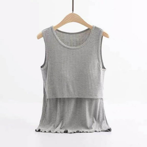 Teissuly Women Solid Color Breast Feeding Pregnant Nursing T-Shirt Blouse Sleeveless Round-Neck Tank Tops