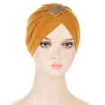 thumbnail image 1 of Teissuly Women Solid Rhinestone India Muslim Ruffle Chemo Hat Wraps Turbans Beanie Cap Headwraps, 1 of 2