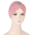 thumbnail image 1 of Teissuly Women Solid Rhinestone India Muslim Ruffle Chemo Hat Wraps Turbans Beanie Cap Headwraps, 1 of 2