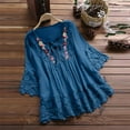 thumbnail image 1 of Teissuly Women Vintage Lace Patchwork Bow V-Neck Three Quarter Blouses T-Shirt, 1 of 5