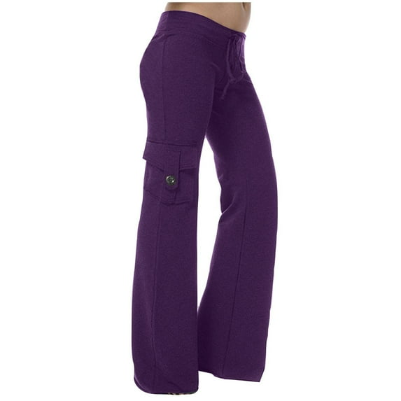 Teissuly Women Workout Out Leggings Stretch Waist Button Pocket Yoga Gym Loose Pants