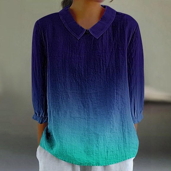 Teissuly Women's Casual Retro Style Casual Print 3/4 Sleeve Top V Sleeve Top/shirt