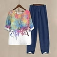 thumbnail image 1 of Teissuly Women's Casual Round Neck 5/4 Sleeve Top And Pants Digital Printing Two-piece Set, 1 of 5