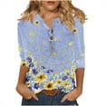 thumbnail image 1 of Teissuly Women's Casual Round Neck Button Cotton Linen Printed Three Quarter Sleeve Top, 1 of 5