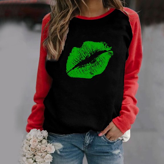 Teissuly Women's Casual Round Neck Long Sleeve Print Blouse T-shirt