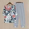 thumbnail image 1 of Teissuly Women's Casual Round Neck Short Sleeve Top And Pants Digital Printing Two-piece Set, 1 of 5