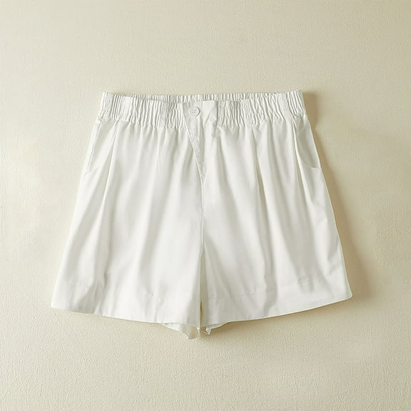 Teissuly Women's Casual Solid Color Loose Leg Elastic Waist Shorts
