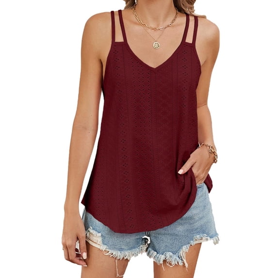 Teissuly Women's Casual Solid Color Short-Sleeved V-Neck Top