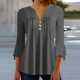 thumbnail image 1 of Teissuly Women's Casual Trumpet 3/4 Sleeve Buttoned Basic Ruched Tops Pleated T-shirts Blouses, 1 of 7
