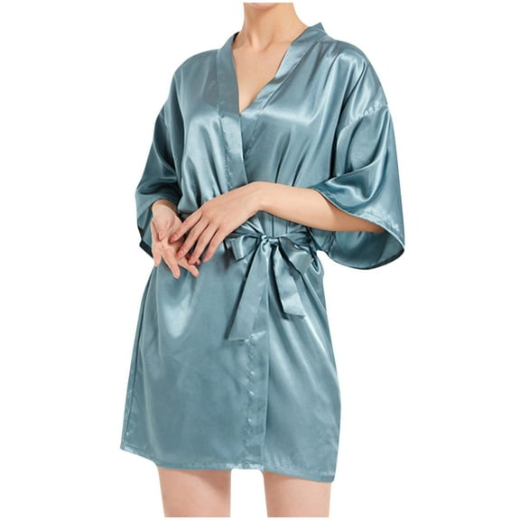 Teissuly Women's Color Ding Robe Bathrobe Color Light Summer Thin Sexy Short Cardigan Robe