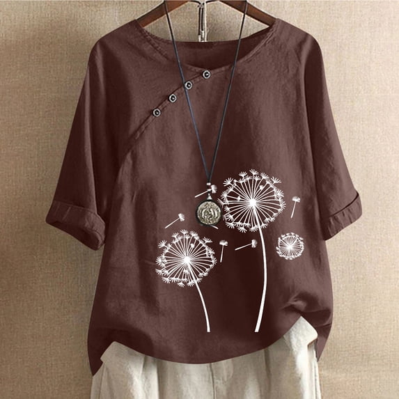 Teissuly Women's Cotton And Linen Printed T-shirt For Slimming And Casual Personality Printing Top For Women's Clothing