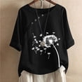 thumbnail image 1 of Teissuly Women's Cotton And Linen Printed T-shirt For Slimming And Casual Personality Printing Top For Women's Clothing, 1 of 6