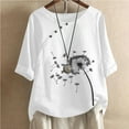 thumbnail image 1 of Teissuly Women's Cotton And Linen Printed T-shirt For Slimming And Casual Personality Printing Top For Women's Clothing, 1 of 6