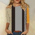 thumbnail image 1 of Teissuly Women's Fashion Casual Color Block Printing Round Neck 3/4 Sleeve T-shirt Top Blouse, 1 of 5