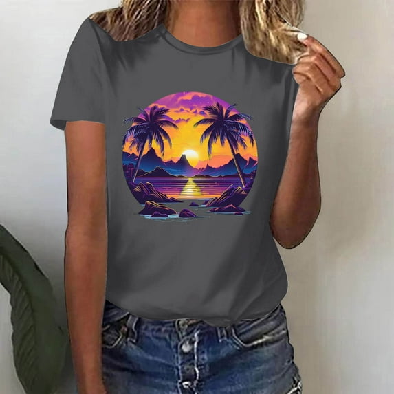 Teissuly Women's Fashion Crewneck Printed Short Sleeve T-shirt Casual Loose Shirt Tops