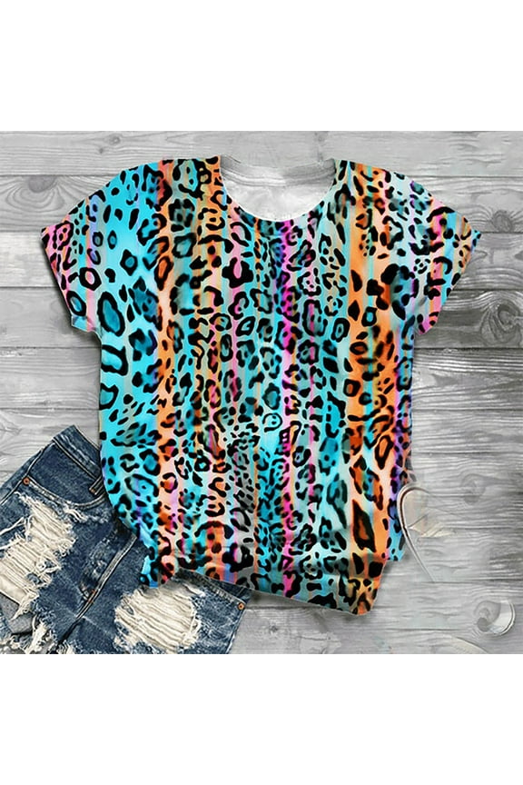 Women's Fashion Cute Leopard Print Pullover Casual Bottom Shirt Top