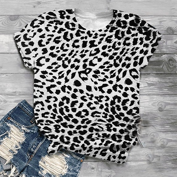 Teissuly Women's Fashion Cute Leopard Print Pullover Casual Bottom Shirt Top